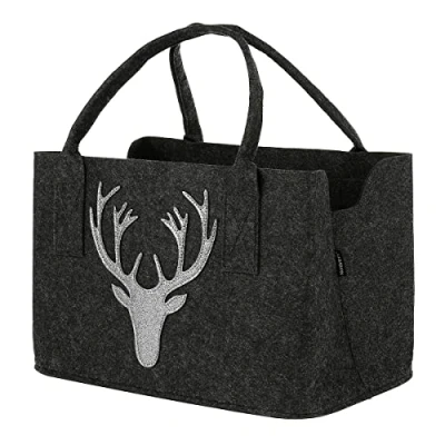 Abbildung von Nordstern Filztasche Kaminholztasche mit funkelndem Hirschkopf Dunkelgrau 40 x 25 cm