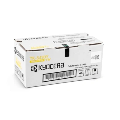 Abbildung von Kyocera TK 5430Y Toner Gelb. Original Tonerkartusche für bis zu 1250 Seiten. Drucker kompatibel PA2100cx, PA2100cwx, MA2100cfx und MA2100cwfx