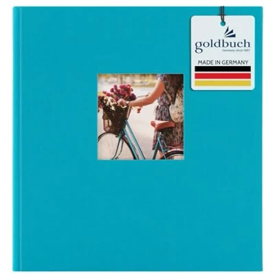 Abbildung von goldbuch 27893 Fotoalbum mit Fensterausschnitt, Bella Vista, Erinnerungsalbum 30 x 31 cm, Foto Album 60 weiße Seiten Pergamin Trennblättern, Fotobuch aus Leinen, Türkis
