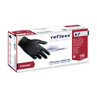 Abbildung von REFLEXX R67/L puderfrei Nitril Handschuhe Gr 5.5, Gr. Large, Schwarz (100 Stück)