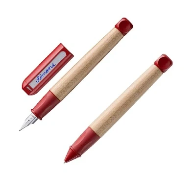 Abbildung von Lamy abc Set kindgerechter Schreiblernfüller 010, Bleistift 110 aus Ahornholz rutschfestem Griffstück in rot, Stahlfeder für Anfänger inkl. Tintenpatrone T 10 blau und Bleistiftmine M 44 1,4mm B