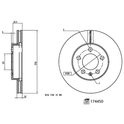 Abbildung von FEBI BILSTEIN 174450 Bremsscheibe Vorderachse 256 22 5 100 innenbelüftet beschichtet VOLKSWAGEN: Polo VI, SEAT: IBIZA 5, SKODA: Kamiq, Scala Hatchback