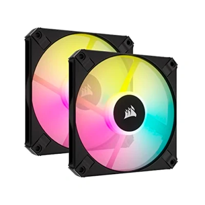 Abbildung von Corsair AF120 RGB Slim, 120 mm PWM Lüftersatz Mit Dynamischem Lager Dünnes Profil Für Kleine Gehäuse Bis zu 2000 U/min 8 Adressierbare LEDs Doppelpack Lighting Node CORE Schwarz
