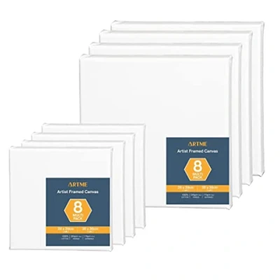 Abbildung von Artme Leinwand 8 Stk (24x30CM 4pk, 30x40CM 4pk) Künstler gerahmte / 280GSM 100% Baumwolle/dreifach grundiert/säurefrei/mittelkörnig 1,7 cm Acryl/Öl