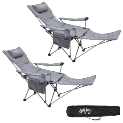 Abbildung von #WEJOY 2 in 1 Campingstuhl Faltbar mit Fußstütze, Gepolstert Liegestuhl Verstellbarer Rückenlehne, Relaxsessel Liege Getränkehalter, für Outdoor Camping Grau 2er Set