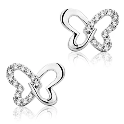 Abbildung von Miore Ohrringe Damen Schmetterling Weißgold 9 Karat / 375 Gold Ohrstecker Diamant Brillianten 0.04 ct