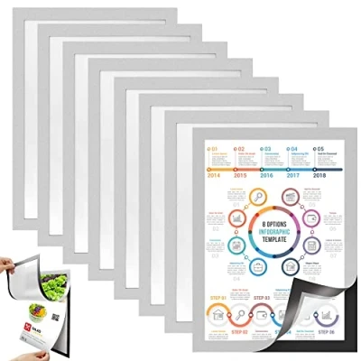 Abbildung von BUENTYA 8 Stück Magnetrahmen A4 Info Rahmen Selbstklebend Magnettasche Informationsrahmen Plakatrahmen Magnetisch Blatthalter Transparent Aufklappbarer Plakathalter (Silber)