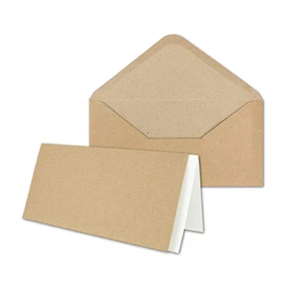 Abbildung von 50x Set aus Klappkarten mit Umschlägen &amp; Einlegeblätter DIN Lang Recycling Einladungskarten in Braun Kraftpapier Blanko zum Selbstgestalten