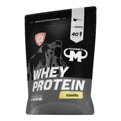 Abbildung von Mammut Nutrition Whey Protein Pulver Vanilla 1kg 27g pro Portion Eiweißpulver mit hohem BCAA Anteil Perfekte Löslichkeit in Wasser &amp; Milch Ideale Zwischenmahlzeit