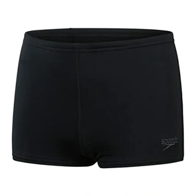 Abbildung von Speedo Jungen ECO Endurance+ Aquashort Badehose Chlorbeständig Schnelltrocknend Stretchmaterial Recyclingmaterial Bequeme Passform Schwimmbekleidung, Schwarz, 11 12
