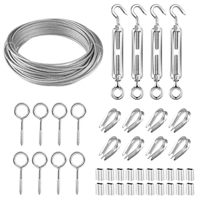 Abbildung von Edelstahl Drahtseil Set, YOCZOX 30m/Φ4mm Stahldrahtseil, ummantelt Stahlseil, 304 Seil, Gartendraht mit M5 Spannschloss und Zubehör, Ideal für Rankhilfe, Außenleuchten, Aufhängeset etc.