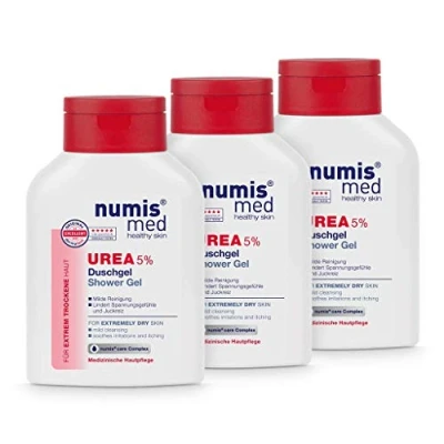 Abbildung von numis med Duschgel mit 5% Urea Hautberuhigendes für extrem trockene, zu Juckreiz neigende Haut vegane Hautpflege ohne Silikone, Parabene &amp; Mineralöl Showergel 6er Pack (6x 200 ml)
