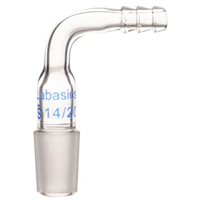Abbildung von Labasics Glasadapter, Glas Gebogener Adapter 90 Bend Einlassadapter mit 14/20 Männlich Gelenk und 8mm Schlauchanschluss laborglas Bent Inlet