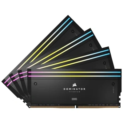 Abbildung von CORSAIR Dominator Titanium RGB DDR5 RAM 64GB (4x16GB) 6400MHz CL32 Intel XMP iCUE Kompatibler Computerspeicher Schwarz (CMP64GX5M4B6400C32)