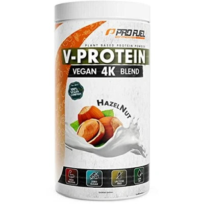 Abbildung von Vegan Proteinpulver HASELNUSS V PROTEIN 4K Blend Unglaublich lecker &amp; cremig 750g Aus Sonnenblumen, Soja, Hanfsamen Kürbiskernen Pflanzliches Eiweißpulver mit 80% Eiweiß
