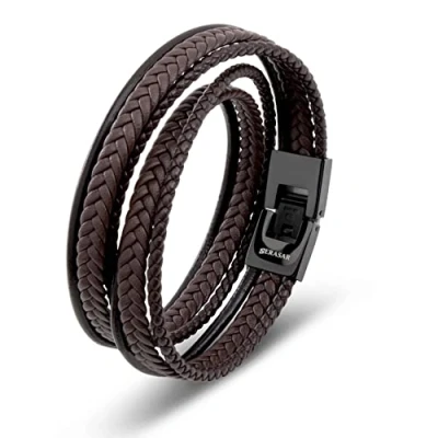 Abbildung von SERASAR Herren Armband Leder 40cm Braun Männer Armreif Lederband Herrenarmreif Armschmuck Schmuck Herrenschmuck Armkette Flecht Wickelarmband Kette Men
