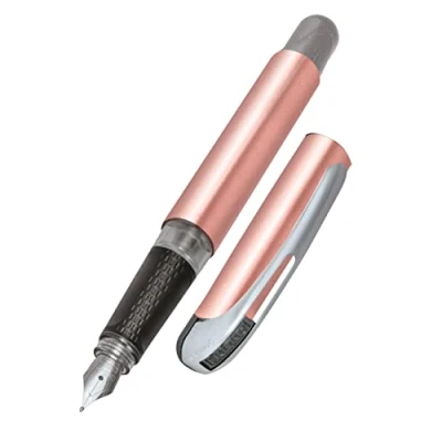 Abbildung von ONLINE Füller College Metallic Rose, Tinten für Rechtshänder, ergonomisches Griffstück, hochwertige Iridium Feder medium, Standard Tintenpatronen, inkl. Kombipatrone blau, Allergiker geeignet, 1 Stück (1er Pack)