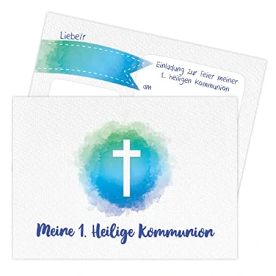 Abbildung von Papierdrachen 12 Einladungskarten zur Kommunion Motiv Kreuz blau Einladung Heiligen für Mädchen und Jungen DIN A6 Set 5