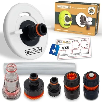 Abbildung von MaJoCompTec® WATERTWIN Tankdeckel mit Wasseranschluss Wassertankdeckel Befülladapter für Wassereinfüllstutzen Wohnmobil Wohnwagen Zubehör (PRO Version + Filter Starter Set, Adapter 3 PIN D:78)