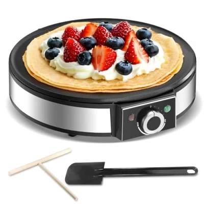 Abbildung von SNAILAR Crêpes Maker, Elektrische Crepesmaker 1200 W, Heizfläche mit Ø 30 cm, Antihaftbeschichtung, Stufenlose Temperatureinstellung, Teigteiler und Spatel, Für Crepes, Pancakes Taccos