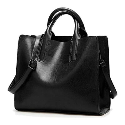 Abbildung von Coolives Damen Shopper Tasche aus PU Leder mit Schulterriemen Schultertasche Umhängetasche Quadrat Handtasche für Frauen Schwarz EINWEG