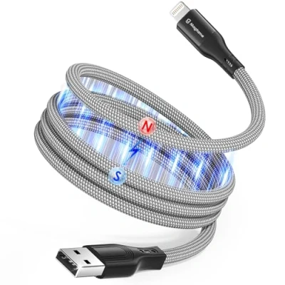 Abbildung von Magtame Magnetic Coiled Lightning Kabel, 1M MFi zertifizierte Phone Schnellladung, Tangle Free Datenübertragungskabel geflochten Kompatibel mit 14 13 12 11 Pro XR XS X 8 Plus SE