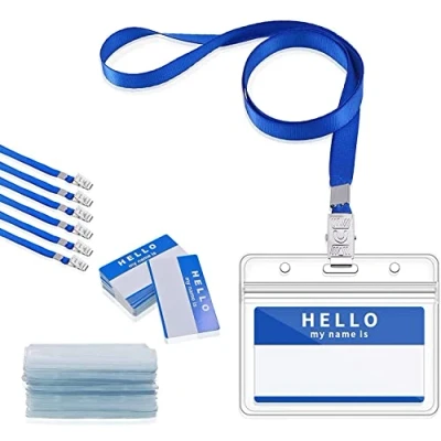 Abbildung von GIMARS 30 Set Namensschilder mit Band Kartenhülle Ausweishalter Lanyard für Business, Ausstellung, Büro, Schule und Kinder (Blau)