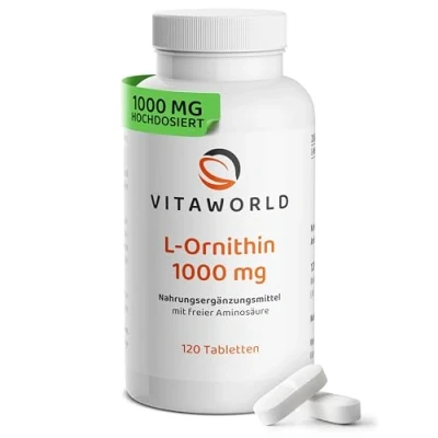 Abbildung von vitaworld L Ornithin 1000 mg, Hochdosiert mit mg pro Tablette, Vegan, 120 Tabletten