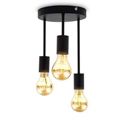 Abbildung von B.K.Licht Deckenlampe mit E27 Fassung, max. 60 Watt, Vintage, Deckenleuchte, Lampe, Wohnzimmerlampe, Schlafzimmerlampe, Küchenlampe, Deckenbeleuchtung, Retro, 19x31 cm, Schwarz