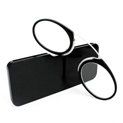 Abbildung von Unisex Lesegläser Kompakte Sehehilfe Mini Nose Clip Bügellose Lesebrille Rutschfest Lesehilfe Immer griffbereit(Schwarz，+1.5)