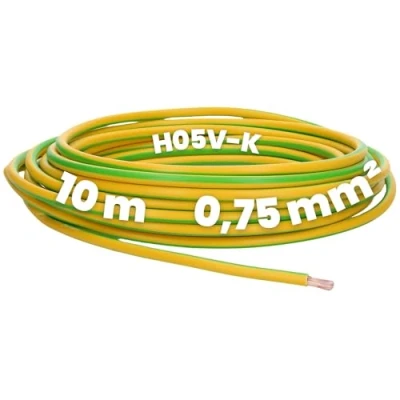 Abbildung von Kalitec 10 Meter H05V K 0,75 mm² grün gelb Verdrahtungsleitung I Aderleitung PVC Einzelader Litze 0,75mm2 Verdrahtung feindrätig Einzelleitung Kabel eindrähtig Leitung Flammwidrig