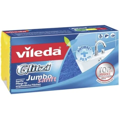 Abbildung von Vileda Glitzi Jumbo Sanft Reinigungsschwamm, reinigt schonend empfindliche und große Oberflächen, 1er Pack, Blau / Gelb