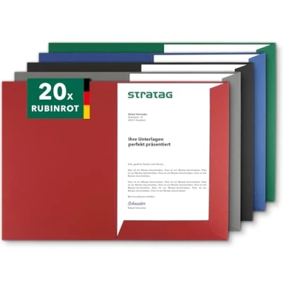 Abbildung von Präsentationsmappe A4 in Rubinrot (20 Stück) sehr stabiler 350 g/m² Naturkarton direkt vom Hersteller STRATAG vielseitig einsetzbar für Ihre Angebote, Exposés, Projekte oder Geschäftsberichte