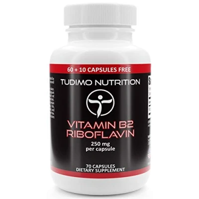Abbildung von Riboflavin Vitamin B2 Hochdosiert Kapseln 250 mg 70 Stück (2+ Monatsvorrat) an Schnell Auflösende Tabletten, mit je 250mg Hochwertigem Vit Riboflavine Pulver