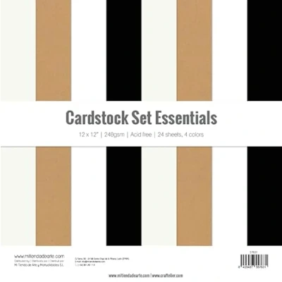 Abbildung von Craftelier Cardstock Packung mit 24 Kartons für Scrapbooking und Bastelprojekte, essentielle Farben, Maße 30 x cm, Grammatur 240 g, säurefreies Papier