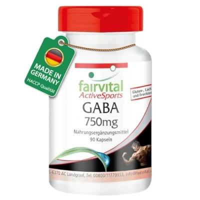 Abbildung von Fairvital GABA 750mg 90 Kapseln für 45 TAGE 1500mg pro Tagesdosis VEGAN Gamma Aminobuttersäure