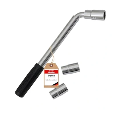 Abbildung von Teleskop Radbolzenschlüssel ausziehbar, Länge: 350 510mm, inkl. 2 Stecknüsse 17/19mm &amp; 21/23mm PETEX
