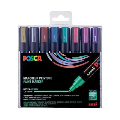 Abbildung von uni ball 182520 POSCA Marker mit mittelfeiner Rundspitze, 8er Set, Metallic