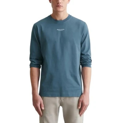 Abbildung von Marc O&#039;Polo LOGO Print AT Centre Front Ribbed NECK TRIM Langarmshirt, Herren, Größe: Small, Storm