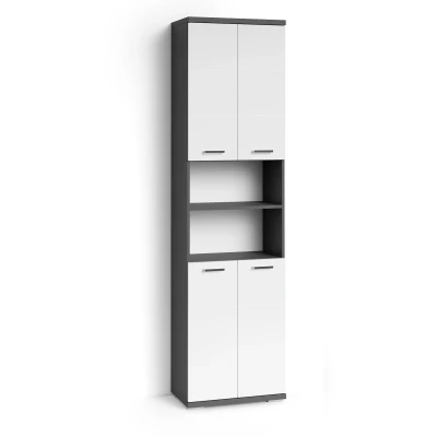 Abbildung von byLIVING Badezimmer Hochschrank Nebraska/Sonoma Eiche Optik hell braun / 4 Türen Hochglanz weiß lackiert/Badezimmerschrank/Badschrank offene Elementen/viel Stauraum/B 50, H 192, T 31,5 cm