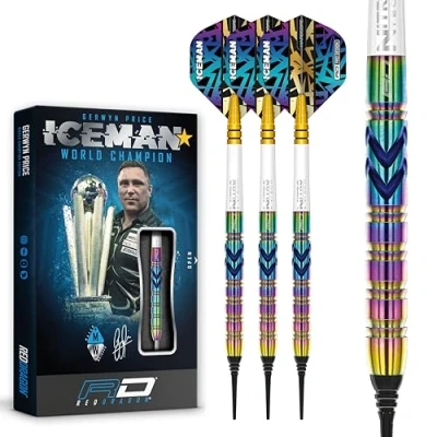 Abbildung von RED DRAGON Gerwyn Iceman Price Ionic 18 Gramm Softip Premium Tungsten Dartset mit Flights und Stielen