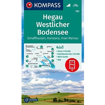 Abbildung von KOMPASS Wanderkarte 783 Hegau Westlicher Bodensee, Schaffhausen, Konstanz, Insel Mainau 1:50.000: 4in1 Wanderkarte, mit Aktiv Guide und Detailkarten ... Verwendung in der App. Fahrradfahren.