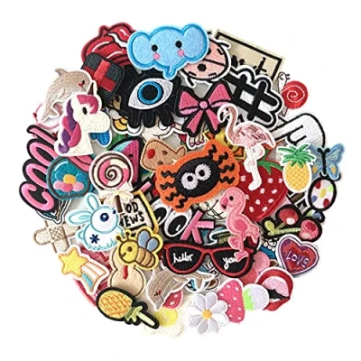 Abbildung von J.CARP 70Pcs Random Assorted Embroidered Iron on Patches, Cute Sewing Applique for Jackets, Hats, Backpacks, Jeans, DIY Accessories