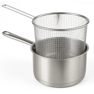 Abbildung von MGE Kasserolle mit Frittierkorb Kochtopf Stielkasserolle Butterpfännchen Frittierkopf Induktionsgeeignet Edelstahl Ø 16 cm