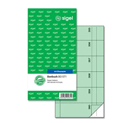 Abbildung von SIGEL BO071 Bonbuch Bonblock, 360 Abrisse,grün, 10,5 x 20 cm, 2x60 Blatt