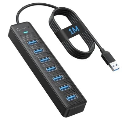 Abbildung von PHIXERO 7 Port USB Hub, 100CM Long Cable 3.0 Hub Verteiler Adapter, Super Speed 5Gbps Datenhub, Kompatibel mit Allen Geräten