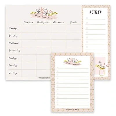 Abbildung von Papierdrachen Essensplaner Mealplaner und Einkaufsliste als Notizblock Menüplanung leicht gemacht in DIN A4 A6 Wochenplaner mit Blumenmuster Ideal für den Haushalt Set 13