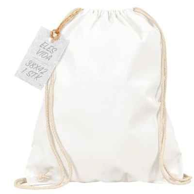 Abbildung von Baumwoll Turnbeutel 1 Stück 38 x 42 cm Sportbeutel Weiss Rucksack Stofftasche Bag, Beutel, Baumwollbeutel, Jutebeutel Oeko TEX® geprüft Stoffbeutel Damen &amp; Herren, Kinder Gym Sack zum bemalen