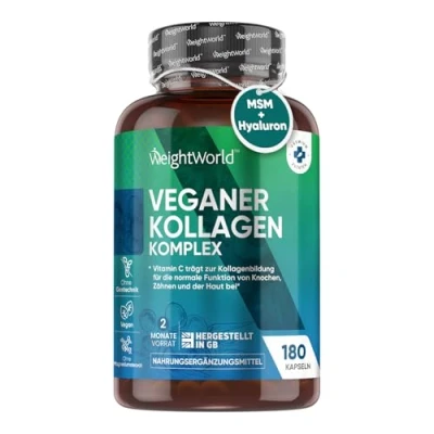 Abbildung von Vegan Kollagen Kapseln Mit Hyaluronsäure, Zink, MSM, Vitamin C &amp; E, Resveratrol 180 Collagen Boost Komplex Für Haut, Haare, Nägel Kollagenbildung im Körper WeightWorld