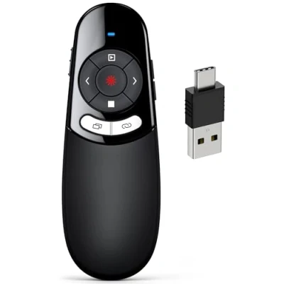 Abbildung von USB C Presenter, Kabellose 2.4 GHz Powerpoint Fernbedienung, Pointer für Präsentationen via Typ und Empfänger, Rot Präsentationsfernbedienung Windows 7/8/10/Mac/Linux/Android/PowerPoint